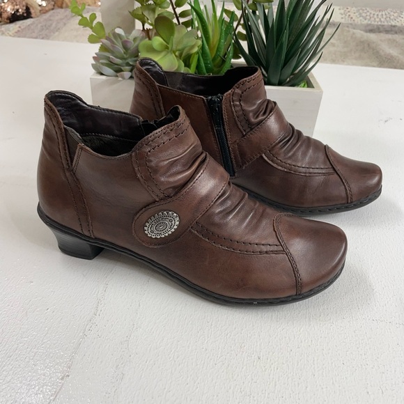 Rieker Brown Ankle Boots with Velcro Strap - Picture 1 of 4